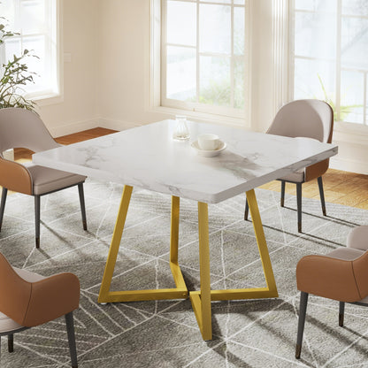 Kleine Eettafel – Tafel – Dinertafel – Keukentafel – Appartementstafel – Vierkante Moderne Tafel Wit Goud – Ruimtebesparend – Duurzaam Houten Blad