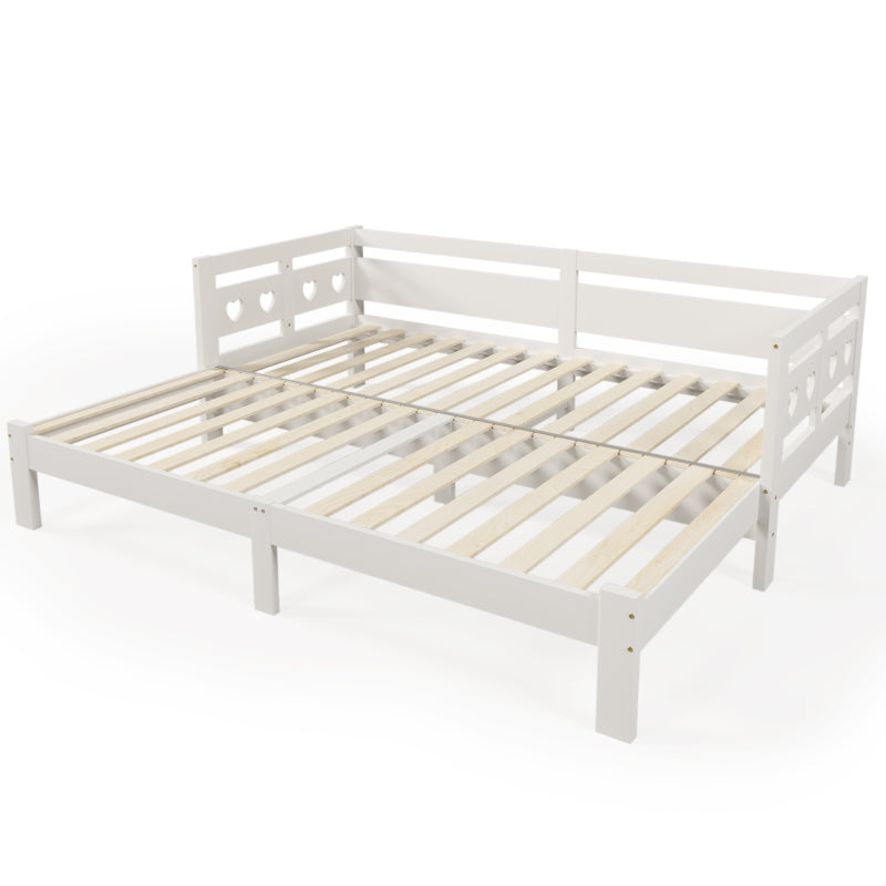 Uitschuifbaar Daybed – Uitklapbed – Slaapbank – Sofa Bed – Logeerbed – Massief Grenenhouten Frame – Ruimtebesparend 2-in-1 Design – Wit Retro – Lattenbodem – Geschikt Voor Matras 90-182x200 cm