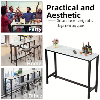 Bartafel – Statafel – Keukentafel – Bistrotafel – Barmeubel – Wit Sintersteen Blad – Zwart Metalen Onderstel – 120x40x105 cm – Duurzaam & Krasbestendig