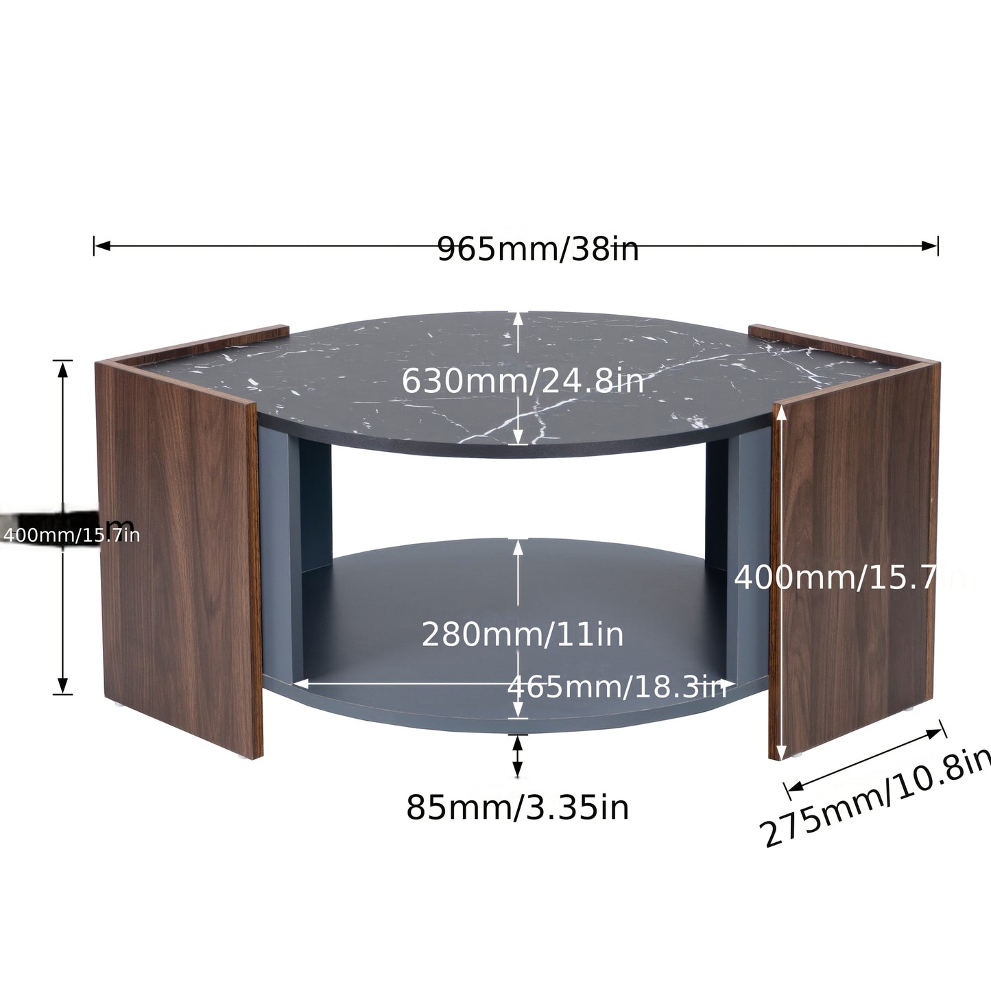 Koffietafel – Salontafel – Bijzettafel – Tafeltje – Lounge Tafel – Modern Marmerlook – Warmbruin Onderstel – Geen Montage – Compact Design