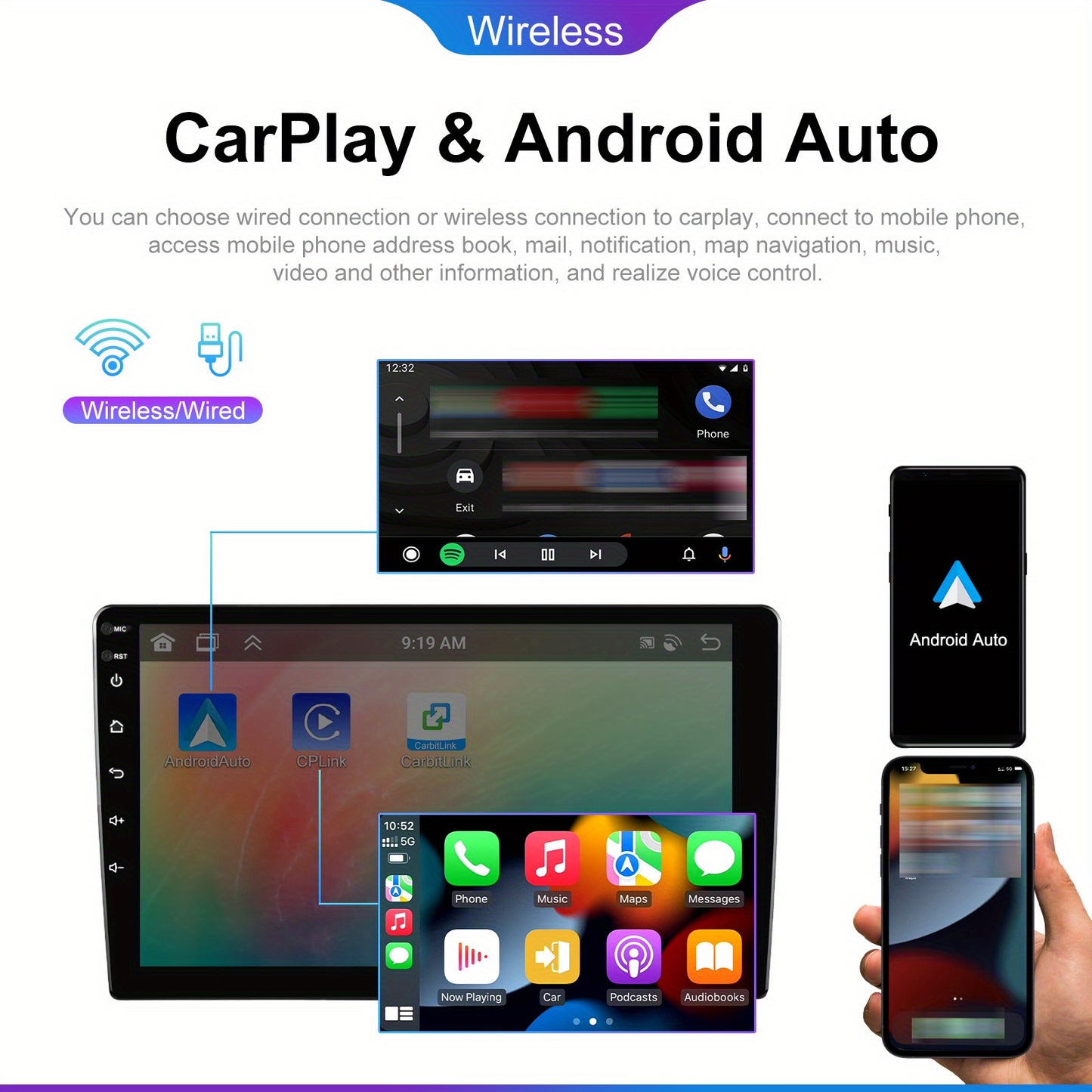Autoradio Honda Civic 2006-2011 – Multimedia Systeem – Navigatie – Stereo – Touchscreen – 9 Inch IPS Scherm – Draadloze CarPlay & Android Auto – 8-Core Processor & 64GB Geheugen