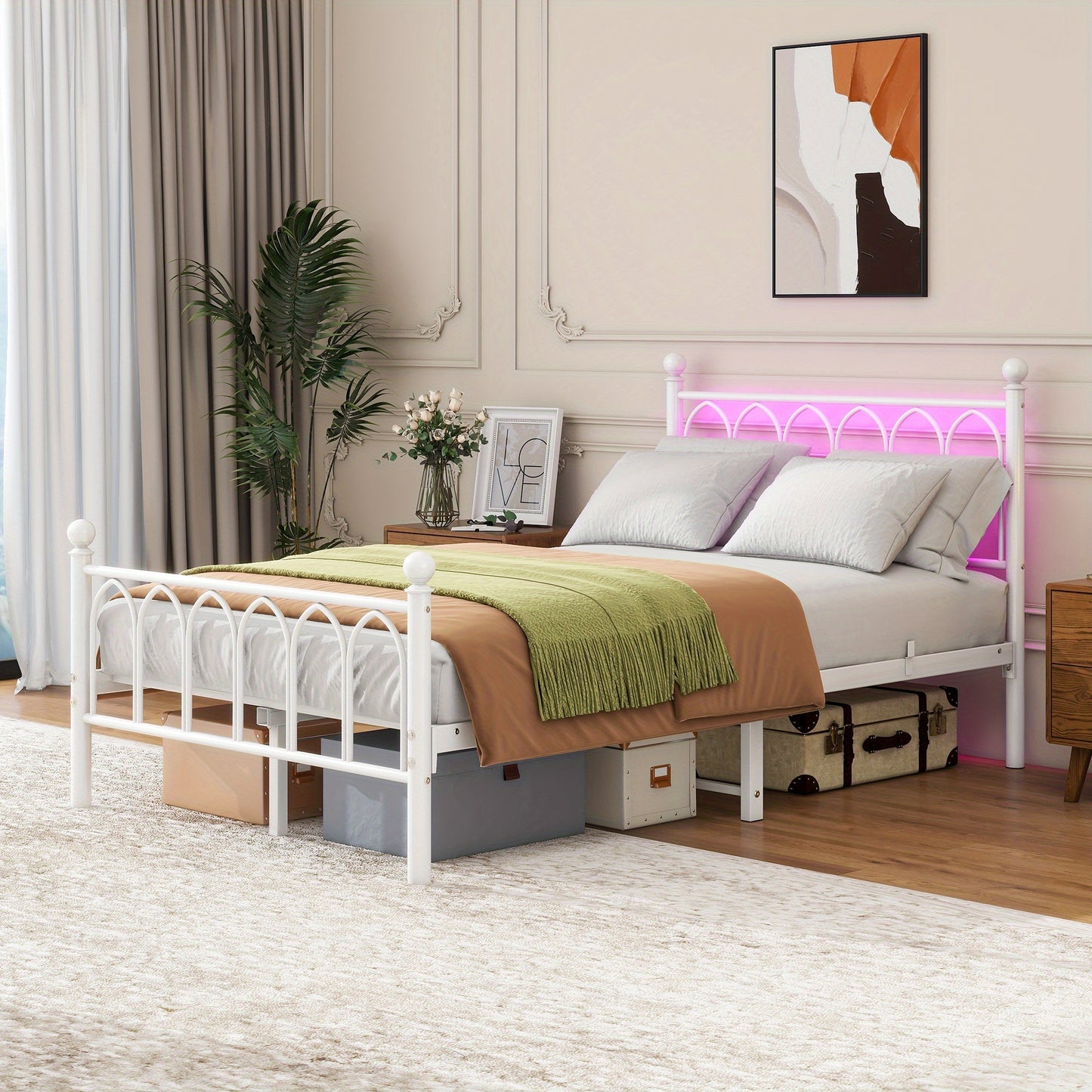 Metalen Bedframe – Stalen Bedframe – Vintage Bed – Eenpersoonsbed – Slaapkamerframe – 120x200 cm – Stevig Stalen Frame – Lattenbodem Zonder Veren