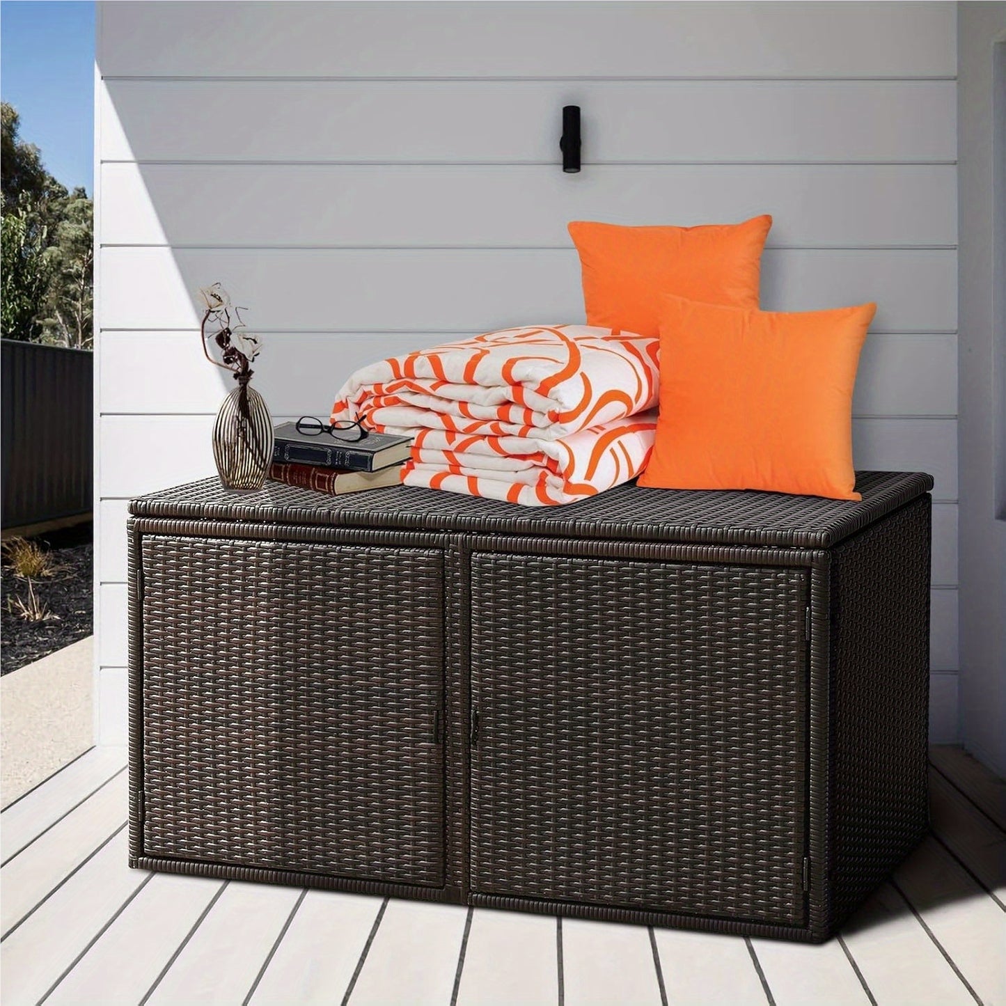 Rattan Opbergkist – Tuinbox – Buitenkast – Opbergkast – Speelgoedkist – Weerbestendig Met Metalen Frame – 2-laags Met Deksels