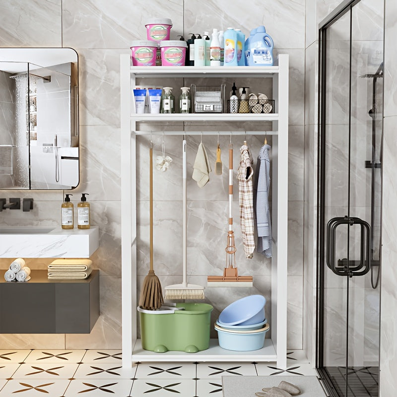 Opbergkast – Opbergmeubel – Wandkast – Schoonmaakkast – Badkamerkast – Met 6 Haken – 80 cm Kledingroede – Vrijstaand Wit – Duurzaam Metaal En Hout – 80x40x170 cm Space-Saving Design