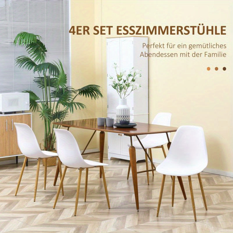 Eetkamerstoelen – Stoelen – Zitmeubels – Eetkamerstoelen Set – Witte Stoelen – Houtlook Zitting – Metalen Poten – Antislip – Draagvermogen 120 kg