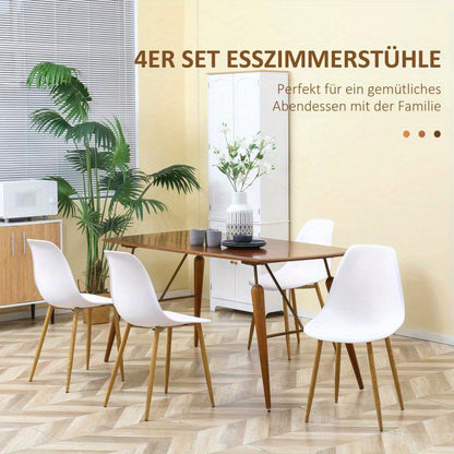 Eetkamerstoelen – Stoelen – Zitmeubels – Eetkamerstoelen Set – Witte Stoelen – Houtlook Zitting – Metalen Poten – Antislip – Draagvermogen 120 kg