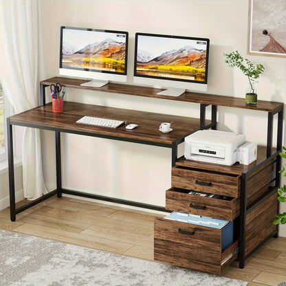 Bureau – Computertafel – Hoekbureau – Schrijftafel – Werktafel – L-Vormig Hoekbureau – Vintage Bruin – Ergonomisch Ontwerp – Stevig Gelamineerd Spaanplaat