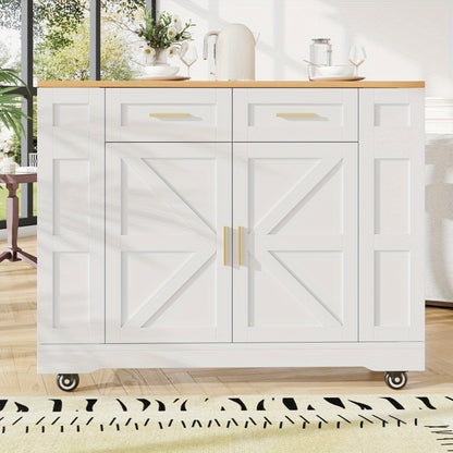 Keukeneilandwagen – Keukentrolley – Serveerwagen – Keukenkast – Keukeneiland – Uitschuifbare Tafel – MDF Met 4 Wieltjes