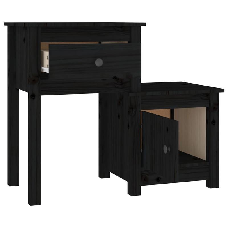 Nachtkastjes 2 st 79.5x38x65.5cm massief grenenhout zwart