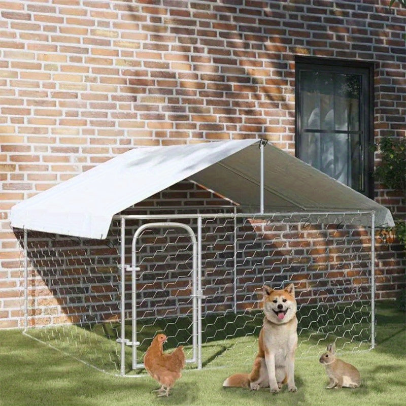 Hondenhok Buiten – Hondenren – Hondenkooi – Hondenkennel – Dierenren – Weerbestendig – Gegalvaniseerd Stalen Frame – 200x200x150 cm Met Dak