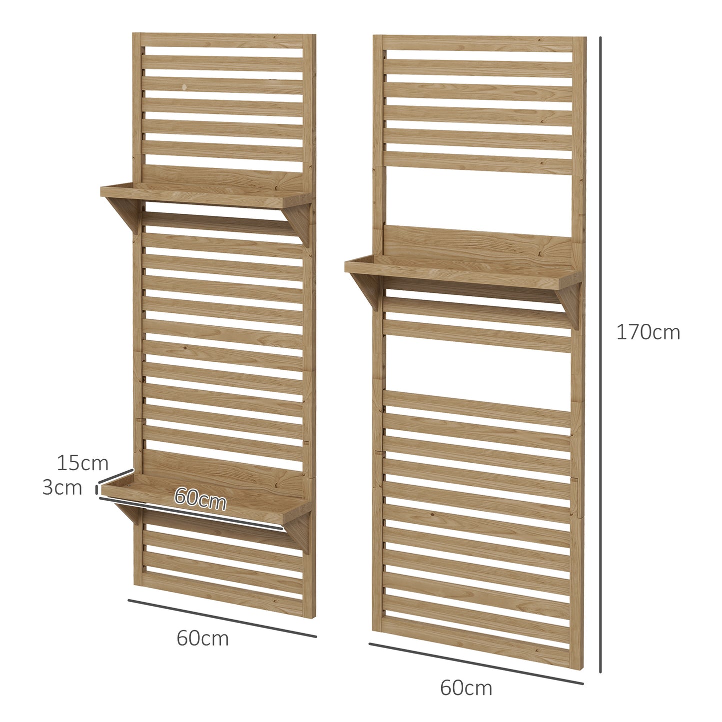 Plantenrek – Plantenstandaard – Plantentafel – Bloemenrek – Plantenzuil – Set van 2 – Houten Batterij – Met Latwerk Klimrek – Natuurlijk Hout – Voor Binnen & Buiten
