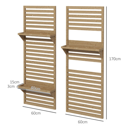 Plantenrek – Plantenstandaard – Plantentafel – Bloemenrek – Plantenzuil – Set van 2 – Houten Batterij – Met Latwerk Klimrek – Natuurlijk Hout – Voor Binnen & Buiten