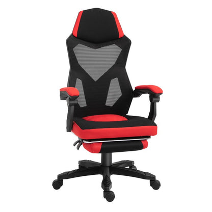 Vinsetto Ergonomic Gaming & Office Chair with Adjustable Height Footrest, 360° Swivel, Flexible Armrests & Headrest - Black/Red Polyester, Metal Frame, 360° Rotation, No Assembly Required for Home PC Gaming & Office Desk, G