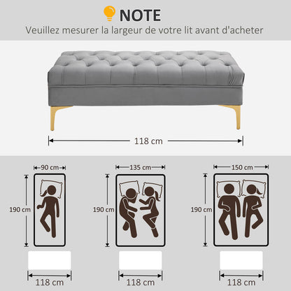 Voetenbankje – Zitelement – Bankje – Poef – Hocker – Lichtgrijs Fluweel – 118x45x42 cm – Gouden Metalen Frame