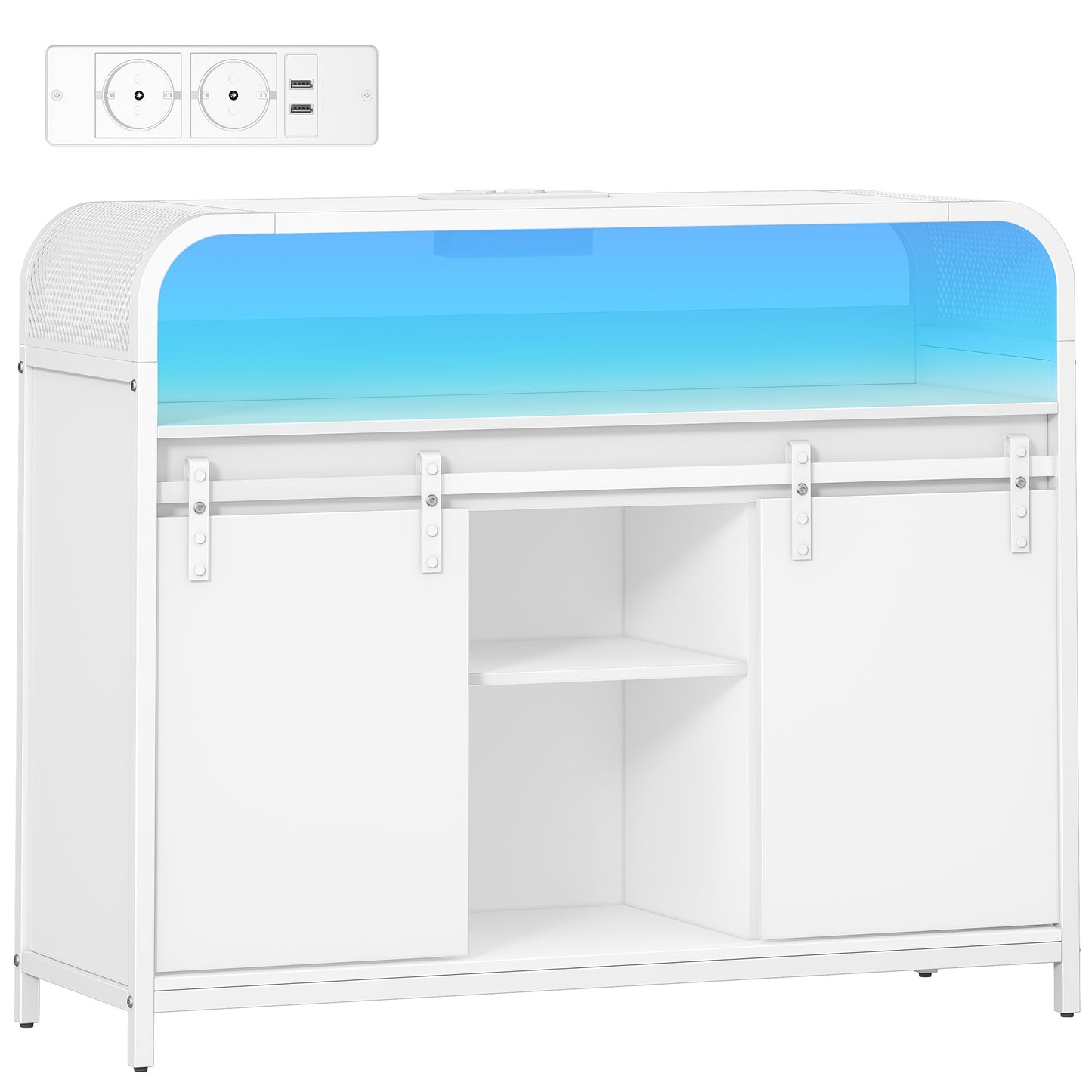 Wit Keukenkastje – Dressoir – Opbergkast – Sideboard – Kast – LED Verlichting – Verstelbare Planken – 100x35x80 cm