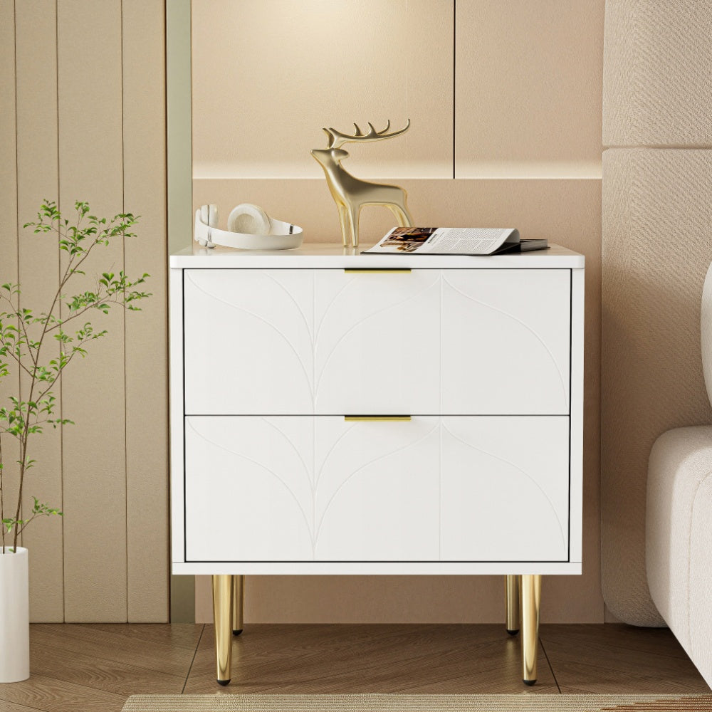 Nachtkastje – Bedkastje – Bedtafel – Slaapkamerkastje – Ladekast – Hoogglans Wit – Set Van 2 – Anti-Bots Hoeken – 2 Lades – Compact Formaat 50x40x54 cm