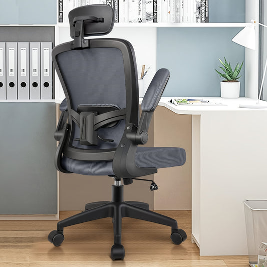 Ergonomische Bureaustoel – Kantoorstoel – Draaistoel – Werkstoel – Gamestoel – Verstelbare Lendensteun – 360° Rotatie – Donkergrijs