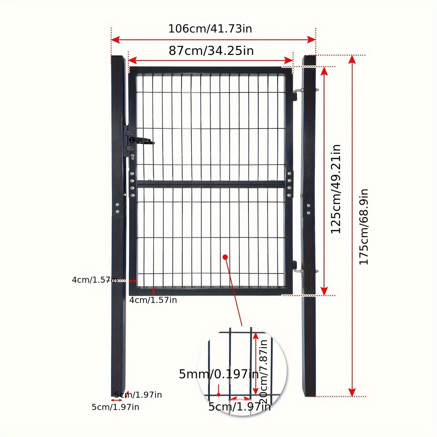 Tuinpoort – Tuinscherm – Hek – Gaaspoort – Tuinafscheiding – 125 x 100 cm – Gegalvaniseerd Staal – Antraciet Kleur – Compleet Met Slot En Handvat