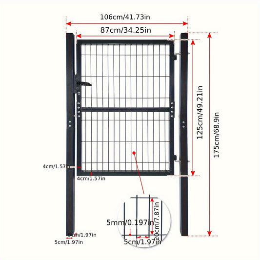 Tuinpoort – Tuinscherm – Hek – Gaaspoort – Tuinafscheiding – 125 x 100 cm – Gegalvaniseerd Staal – Antraciet Kleur – Compleet Met Slot En Handvat