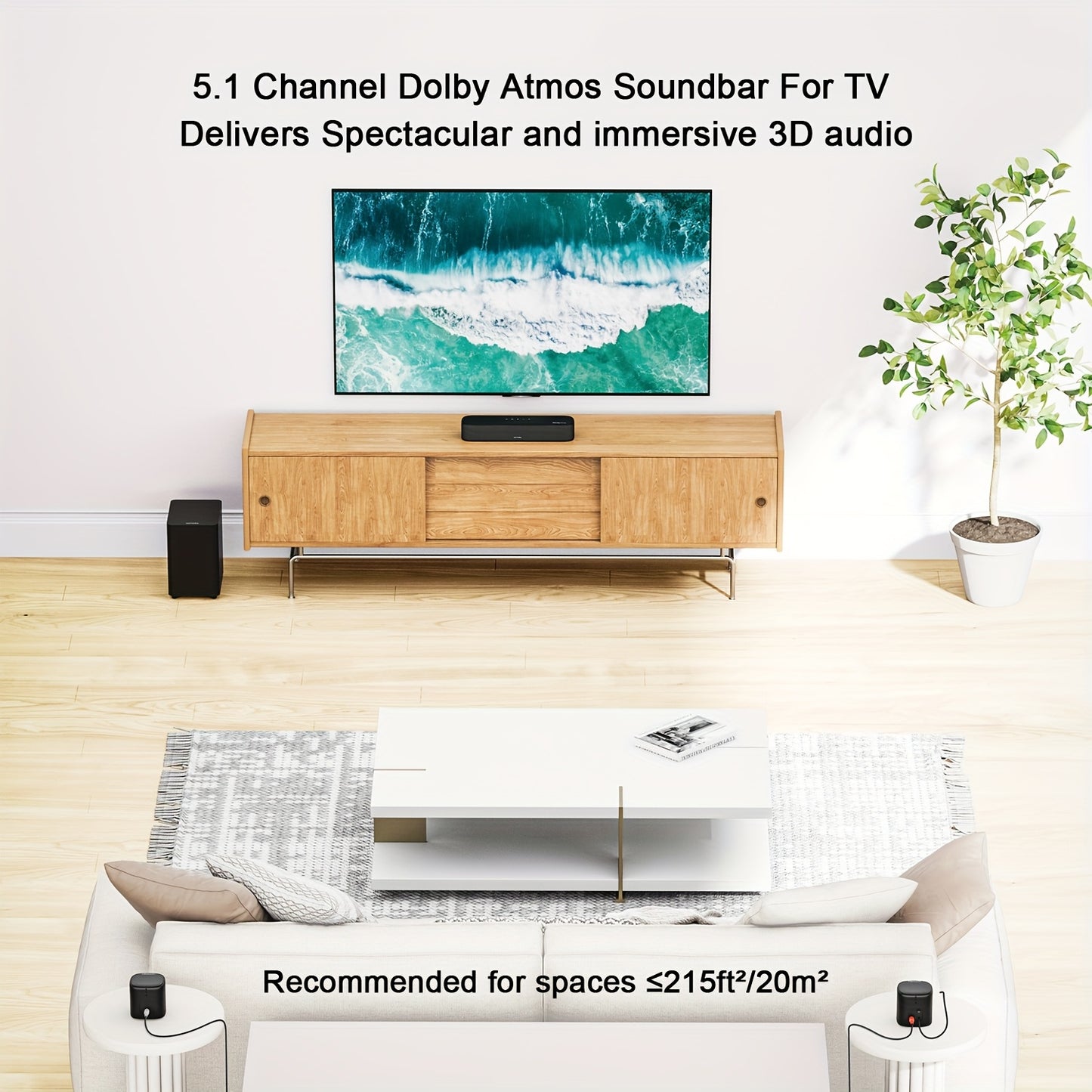 Soundbar – Home Cinema Set – Surround Sound Systeem – Tv Luidspreker – Draadloze Speaker – 5.1 Kanaals Dolby Atmos – App Besturing met 10-Bands EQ & Bass Boost