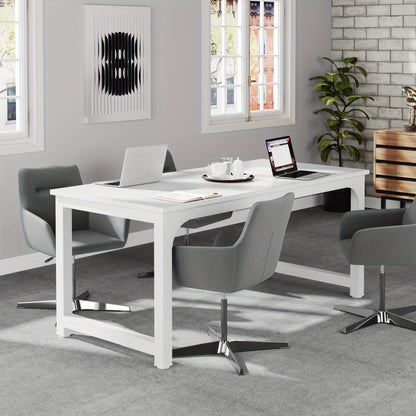 Vergadertafel – Conferentietafel – Bureautafel – Werktafel – Vergadermeubel – Compact formaat – Wit blad met zwart metalen frame