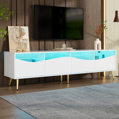 Tv-Meubel – Tv-Kast – Tv-Dressoir – Media-Meubel – Televisiekast – Mat Wit – Gouden Metalen Onderstel – Glazen Deuren – 180x40x50 CM – Kabelmanagement – Stevig & Ruim