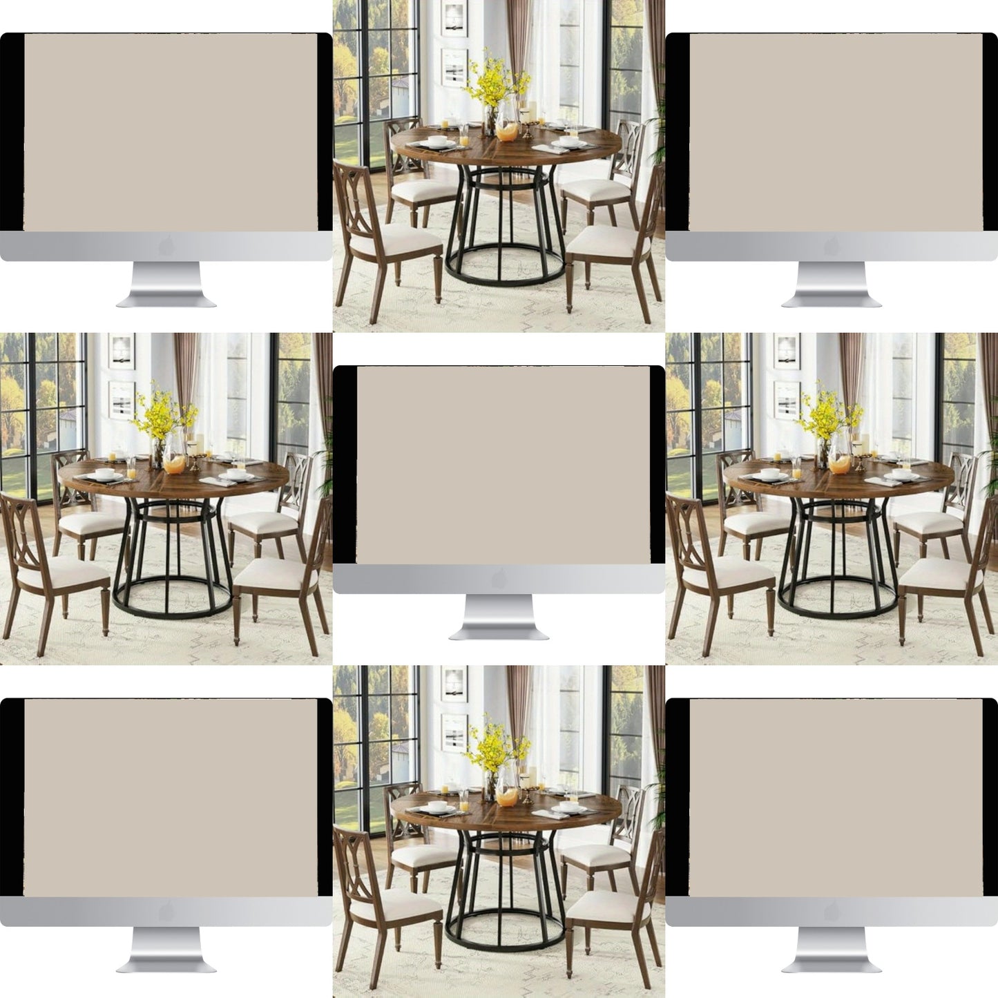 Ronde Eettafel – Ronde Keukentafel – Kleine Tafel – Eetkamertafel – Cirkel Tafel – 80 cm – Grijs MDF Blad – Stevig Metalen Onderstel