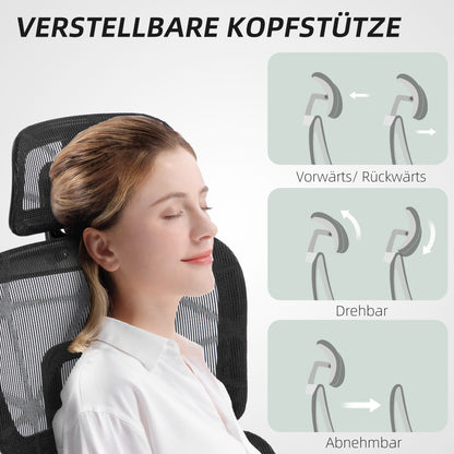 Bureaustoel – Ergonomische Stoel – Office Chair – Draaistoel – Kantoorstoel – Verstelbare Hoofdsteun & Armleuningen – Mesh Bekleding Met Voetensteun