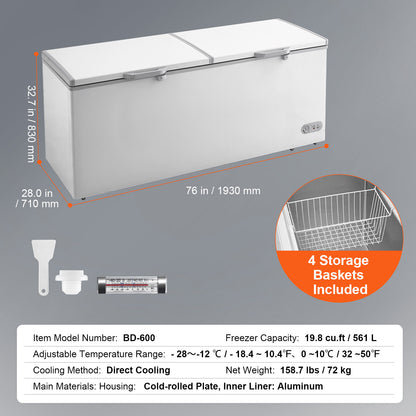 Vriezer – Diepvrieskist – Vrieskast – Diepvriezer – Vrieskist – Grote 561L Inhoud – Instelbare Thermostaat