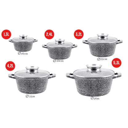 10-delige Pannenset – Kookpannen – Braadpannen – Stoofpannen – Pottenset – Marmer Coating – Inductie Geschikt – Anti-aanbaklaag