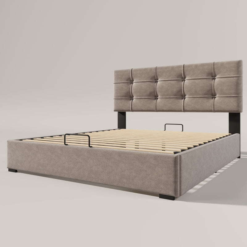 Bedframe Queen – Gestoffeerd Bed – Platformbed – Tweepersoonsbed – Slaapkamermeubilair – 140x190 cm – Fluwelen Bekleding – Button-Tufted Hoofdbord