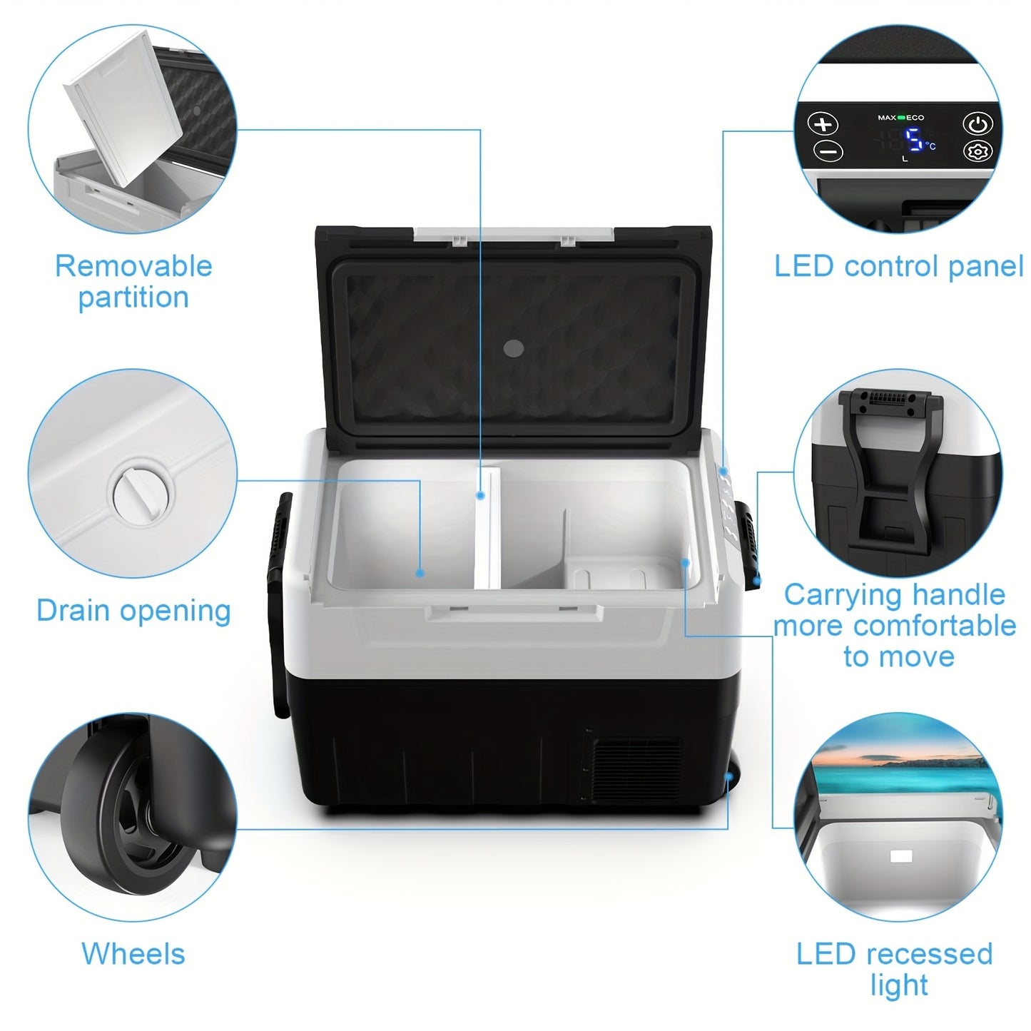 Draagbare Koel- en Vriesunit – Koelbox – Vriesbox – Camping Koeler – Mobiele Koelbox – Dual-Zone Temperatuurregeling – 35L/40L/45L Met Antislip Wielen