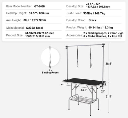 Hondentafel – Trimtafel – Verzorgingstafel – Kaptafel – Hondentrimtafel – Roestvrij Staal – Inklapbaar & Verstelbaar Opbergvak