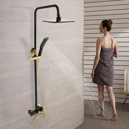 Doucheset – Douchesysteem – Regendouche – Douchepaneel – Douchekraan – Verstelbare Hoogte – Zwart Goud – RVS & Messing – Handdouche & Wandkraan