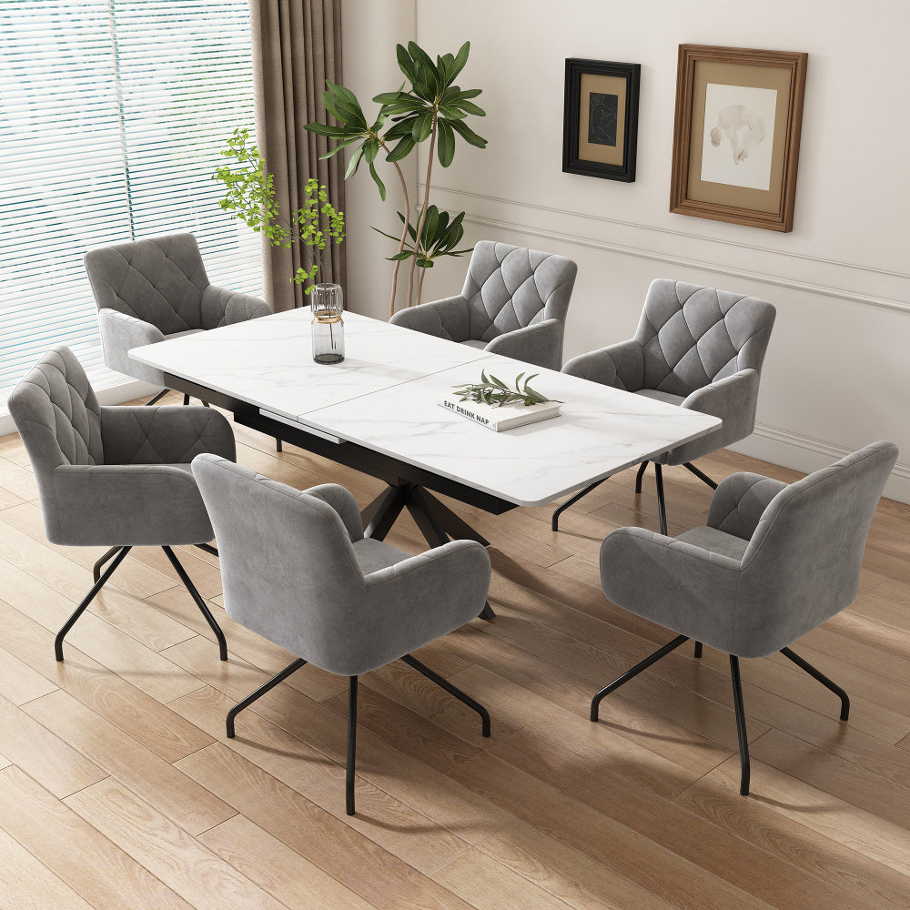 Eetkamerstoel – Stoel – Kuipstoel – Lounge Stoel – Armstoel – Velvet Bekleding – Ergonomische Rugsteun – Metalen Frame – Lichtgrijs – Set Van 2