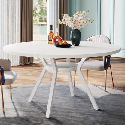 Eettafel – Ronde Tafel – Keukentafel – Uitschuifbare Tafel – Compacte Tafel – Wit – 47 Inch Diameter – Geperst Hout & Spaanplaat