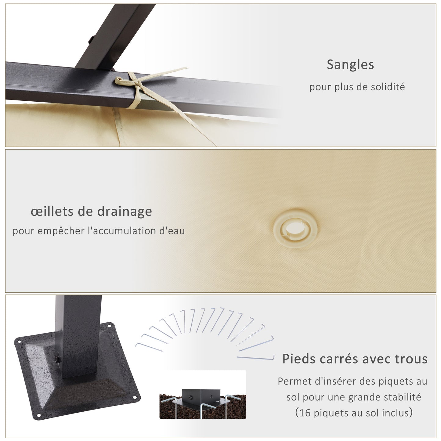Pergola – Tuinoverkapping – Terrasoverkapping – Schaduwdoek – Buitenpaviljoen – Uittrekbaar Dak – Waterdicht Polyester 180 g/m² – Epoxy Metaal Anti-Corrosie Frame – Beige Variant