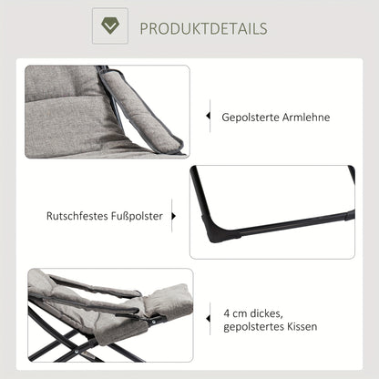 Opvouwbare Stoel – Klapstoel – Zitstoel – Binnenstoel – Relaxstoel – Verwijderbaar Kussen – Stevig Stalen Frame – Grijs – 66x94x79 cm