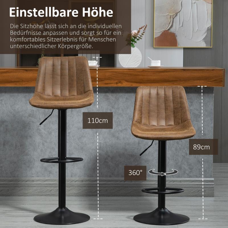 Barkrukken – Barstoelen – Barstoelen Set – Keukenstoelen – Krukken – Verstelbaar 43-110 cm – 360° Draaibaar – Polyester Bruin