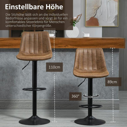 Barkrukken – Barstoelen – Barstoelen Set – Keukenstoelen – Krukken – Verstelbaar 43-110 cm – 360° Draaibaar – Polyester Bruin