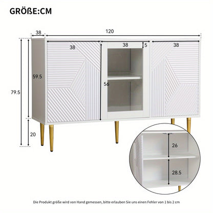 Dressoir – Sideboard – Opbergkast – Kast – Buffetkast – Modern – Glazen Deuren – Wit Met Gouden Pootjes