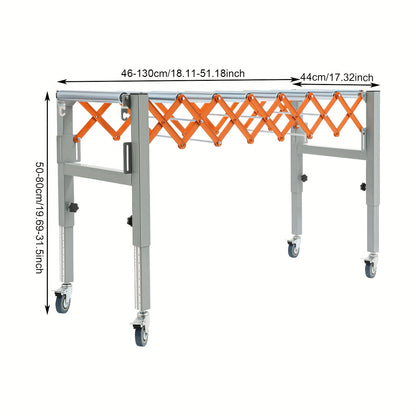 Verstelbare Transporttafel – Transporttafel Trolley – Werkbank – Transportwagen – Vouwbare Transporttafel – Robuuste IJzeren Constructie – Verstelbare Lengte 46-130 cm & Hoogte 50-80 cm – Met 4 Zwenkwielen Met Remmen