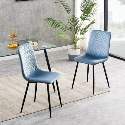Eetkamerstoel – Design Stoel – Velours Stoel – Luxe Stoel – Comfort Stoel – 4 Stuks Set – Metalen Poten – Ergonomisch Zitcomfort – Lichtblauw