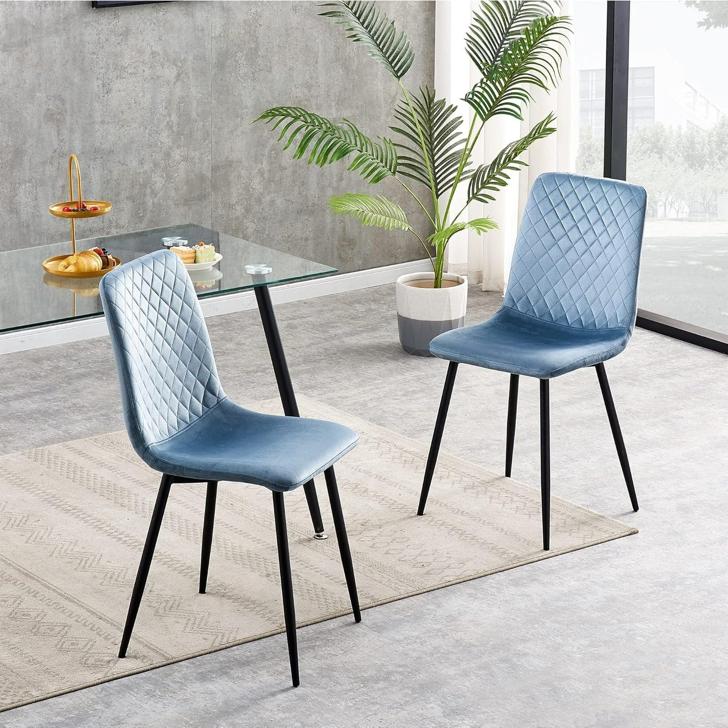 Eetkamerstoelen – Stoelen – Designstoelen – Fluwelen Stoelen – Bistrostoelen – Set Van 4 – Blauw – Comfortabel Ergonomisch – Metalen Poten Mat Zwart