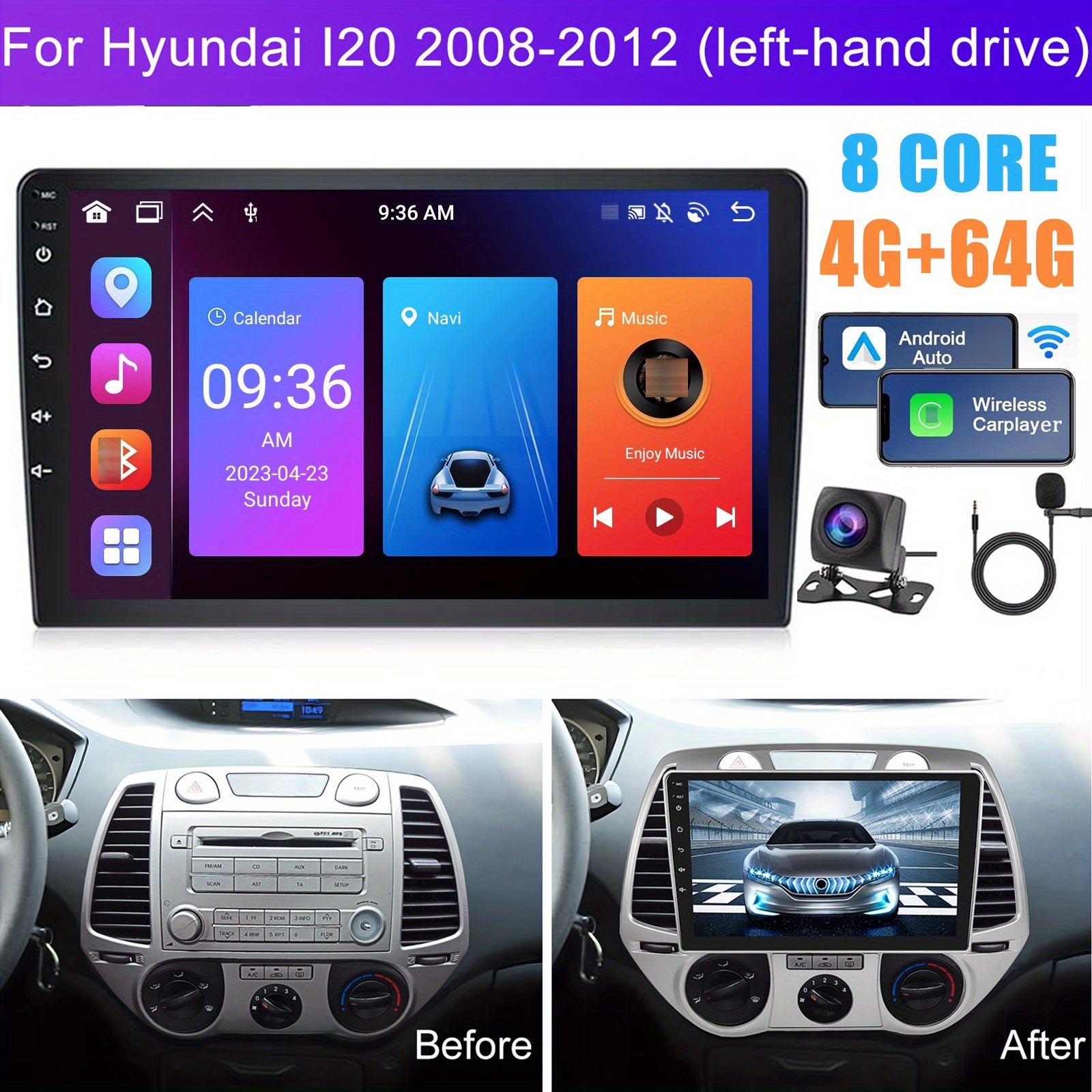 Autoradio – Auto Radio – Car Audio – Multimedia Speler – Touchscreen – Android 13 Besturingssysteem – Draadloze CarPlay & Achteruitrijcamera – 22,86 cm 2 DIN Scherm - QUORE