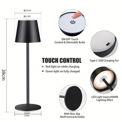 Draadloze Tafellamp – LED Lamp – Bureauverlichting – Nachtlampje – Oplaadbare Lamp – Set 4 Stuks Zwart – 7000 mAh Batterij – Touch Bedienbaar