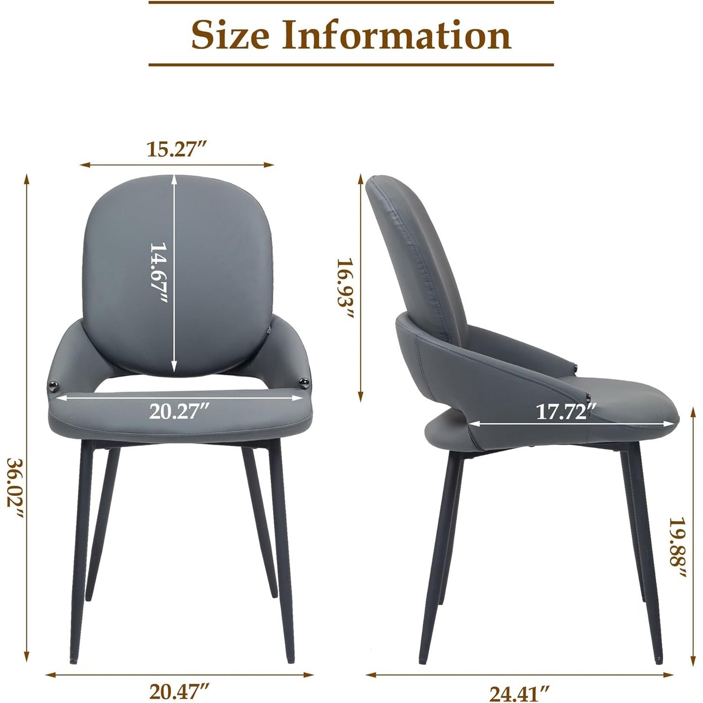 Bezoekersstoel – Wachtkamerstoel – Vergaderstoel – Eetkamerstoel – Receptionstoel – PU-leer Bekleding – Metalen Frame – Verwijderbare Rugleuning – Set van 2 – Donkergrijs
