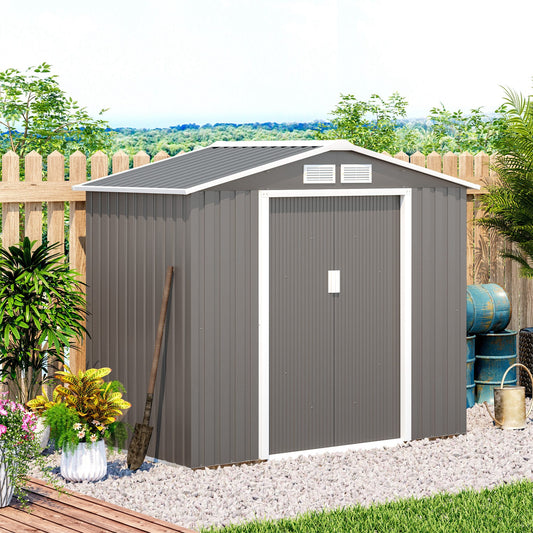 Tuinhuisje – Tuinkast – Tuinberging – Tuinopslag – Gereedschapsschuur – Grijs – Gegalvaniseerd Stalen Frame – Weerbestendig Met Schuifdeuren – 213x130x185 cm