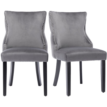 Dining Chair, Four-Legged Chair, Grey Velvet Dining Chair with Button Stitching for Absolute Comfort, Grey, Two Pieces, 50*45*91 Cm