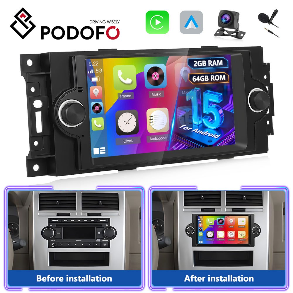 Android Auto Multimediacenter – Auto Stereo – Navigatiesysteem – Touchscreen Radio – 2G+64G Variant – 15,75 cm Scherm – Inclusief Achteruitrijcamera & Microfoon